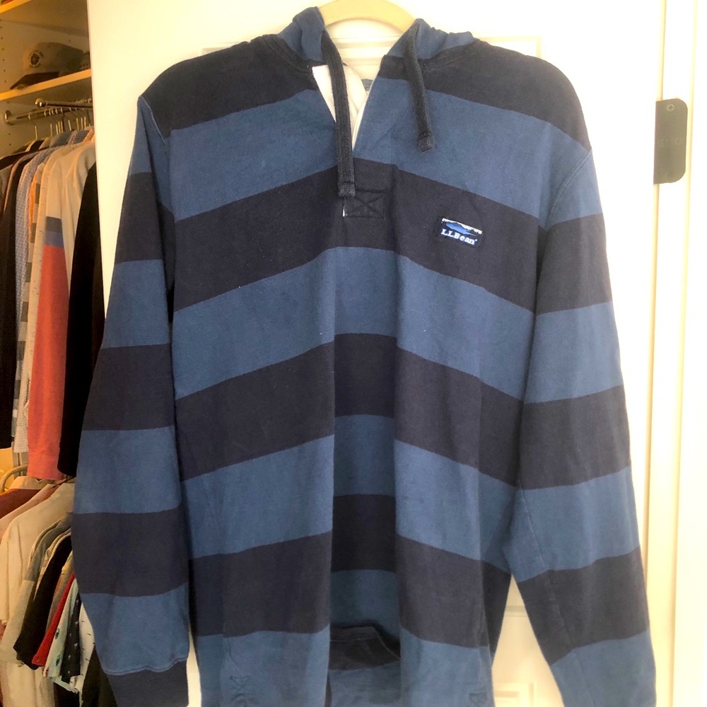 LL Bean  navy hooded rugby shirt size M